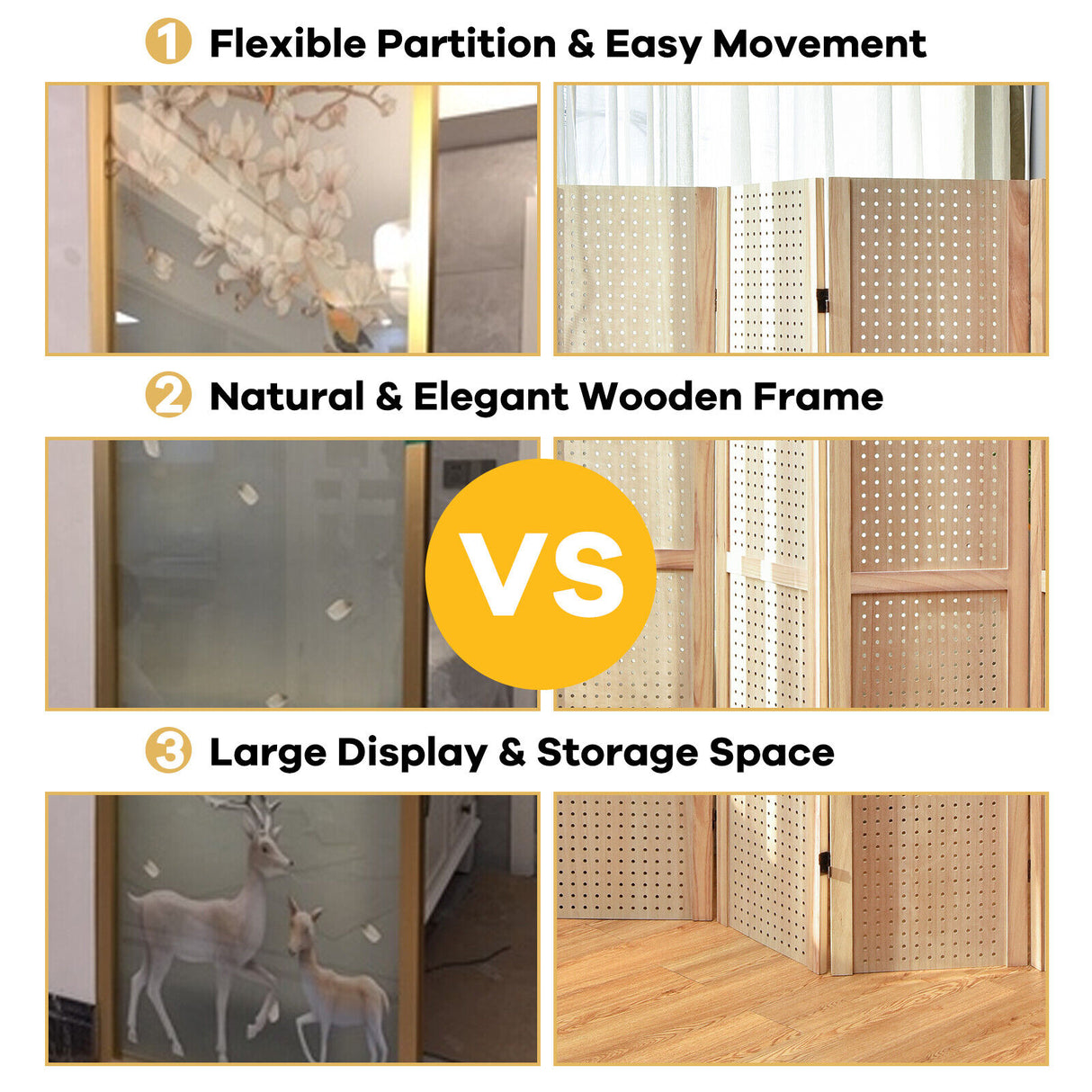 4-Panel Partition Room Divider Folding Privacy Screen Pegboard Display