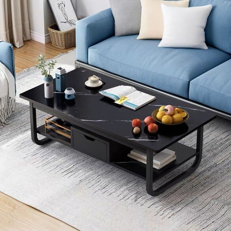 Marble Coffee Table Modern Black Luxury Coffee Table Rectangular Frame