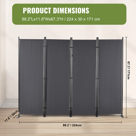 Room Divider 4-Panel Folding Privacy Screen Stand 224 x 171cm Dark Gray