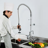 Commercial Wall Mount Kitchen Sink Faucet Pre-Rinse Sprayer 44" Height