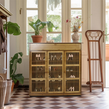 Bamboo Shoe Rack Cabinet with Large Drawer Freestanding Organizer for Entryway