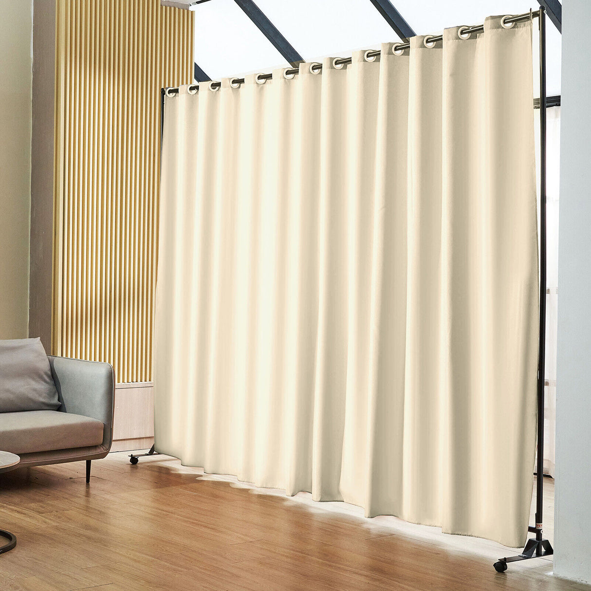 Room Divider Panel Privacy Screen Curtain Stand w/ Wheels 301 x 240cm