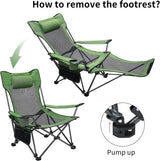 Portable Reclining Camping Chair Footrest,Headrest & Storage Bag,Mesh Recliner