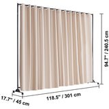 Room Divider Panel Privacy Screen Curtain Stand w/ Wheels 301 x 240cm