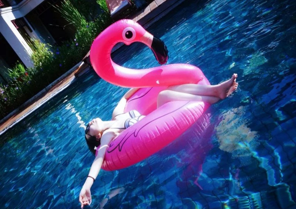 Inflatable Dia.120cm Giant Flamingo Swimming Ring Float Raft Pool Beach