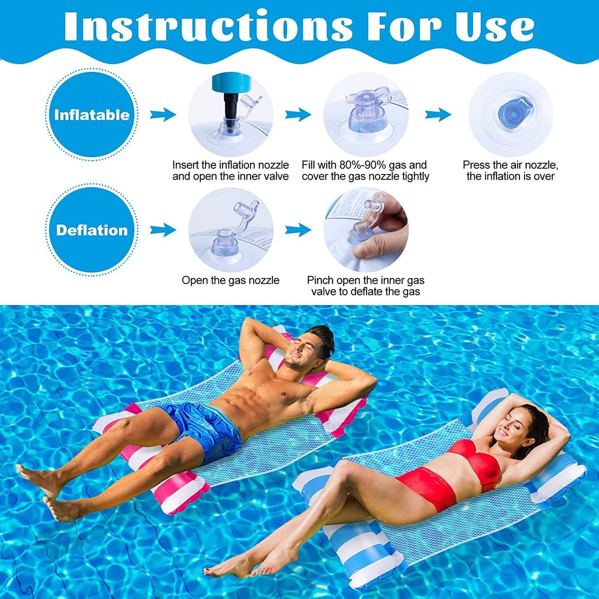 2 Pack Inflatable Summer Swimming Hammock Floating Water Float Pool Lounge Bed