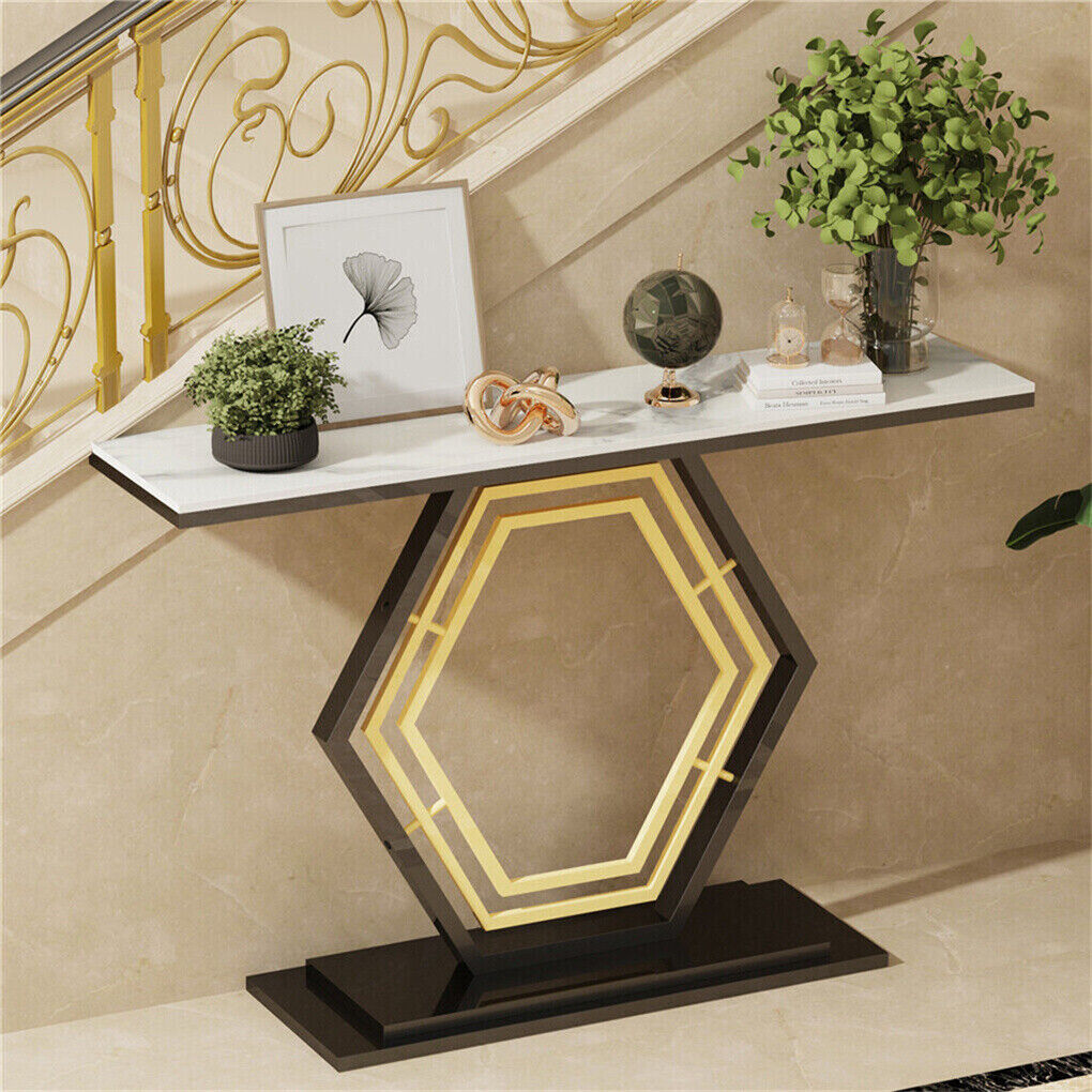 Heavy Duty Marble Console Table Solid Geometric Base Sofa Side Entryway Table