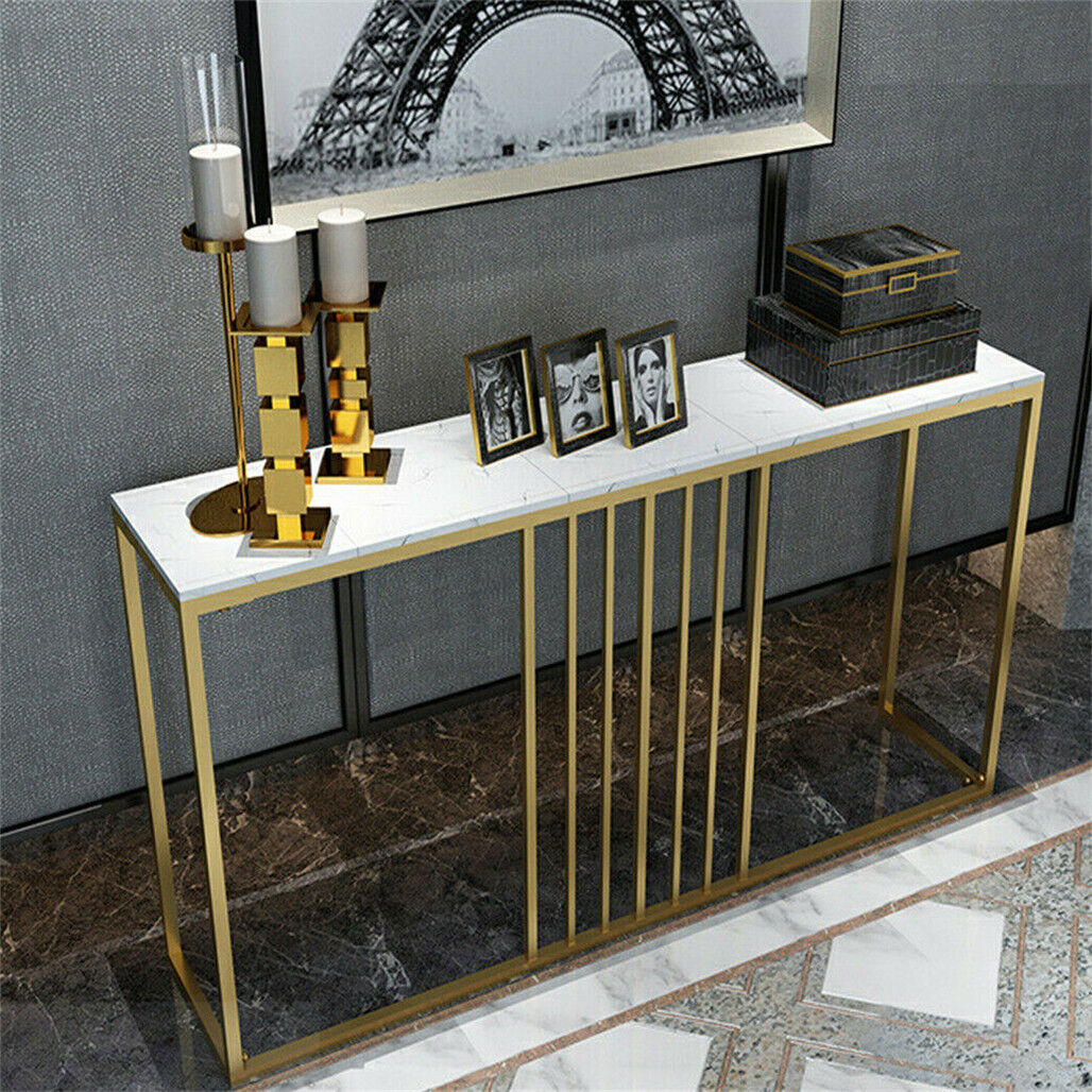 Slim Narrow Hallway Console Table scratch-proof Marble Long Bar Table Gold Legs