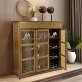 Bamboo Shoe Rack Cabinet with Large Drawer Freestanding Organizer for Entryway