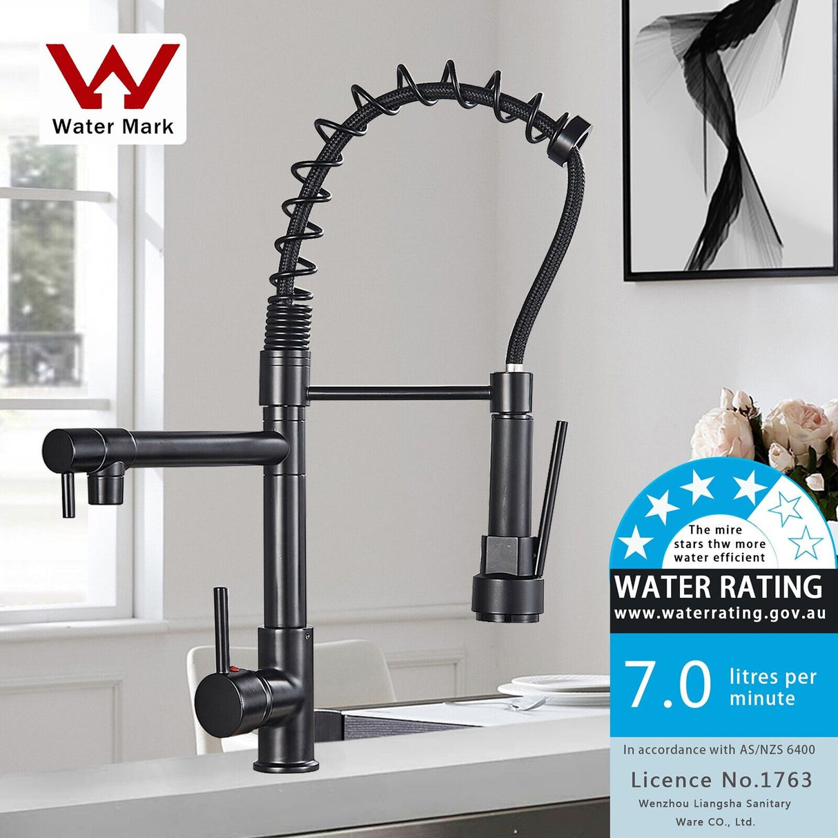 Kitchen Tap Black Pull Out Mixer Taps Sink Basin Faucet Vanity 360° Swivel