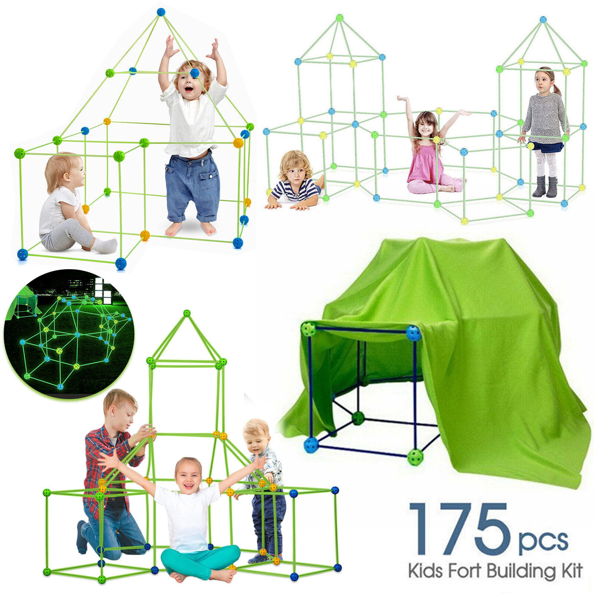 Funhub Fort - Kids Construction Fort Building Kit Indoor & Outdoor Gift Toys Game 175 pieces