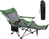 Portable Reclining Camping Chair Footrest,Headrest & Storage Bag,Mesh Recliner