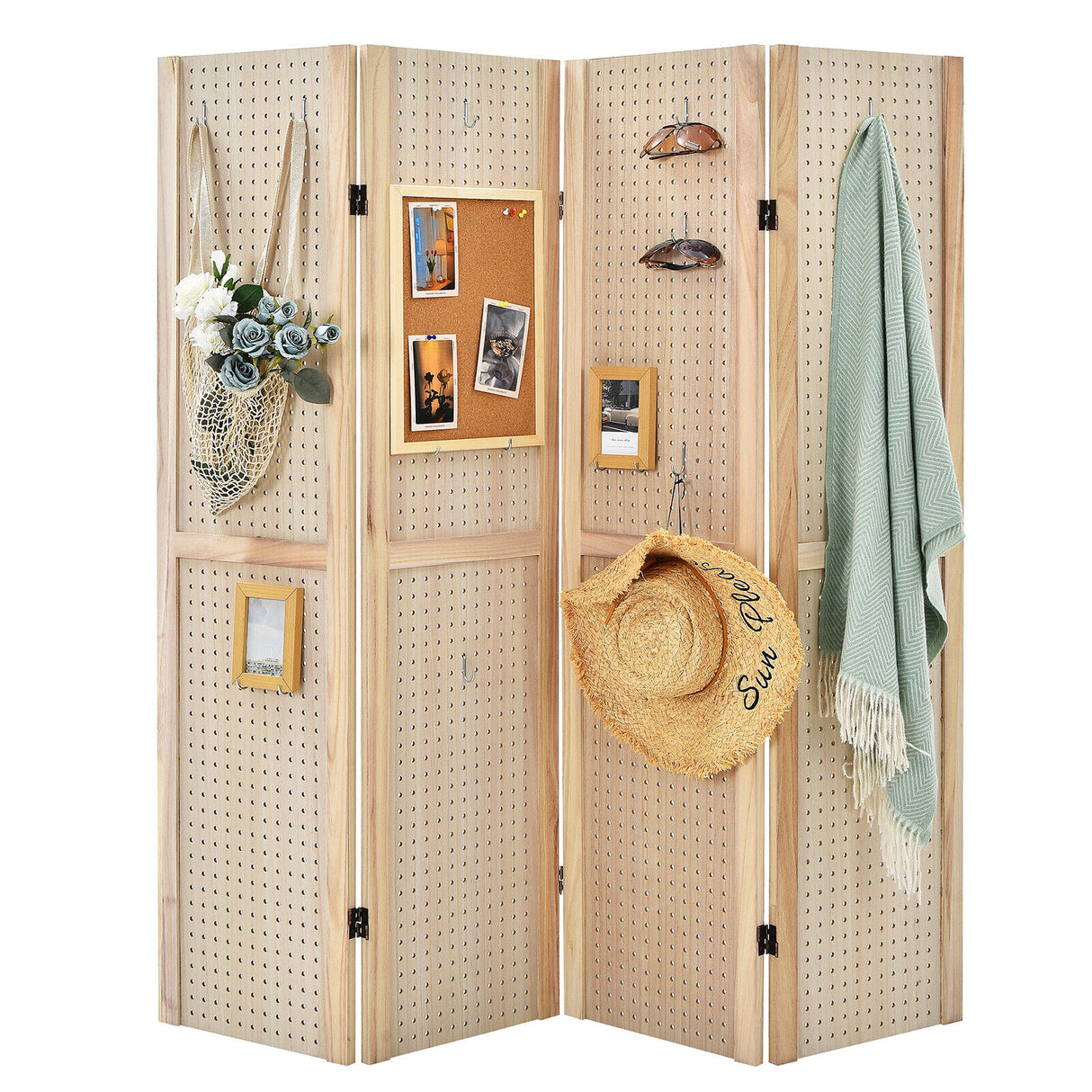 4-Panel Partition Room Divider Folding Privacy Screen Pegboard Display