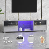 TV Entertainment Mirrored TV Cabinet Modern LED Glass Shelf 160CM