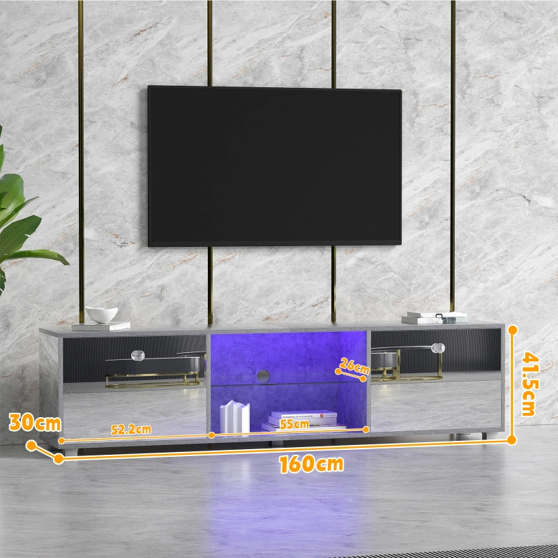 TV Entertainment Mirrored TV Cabinet Modern LED Glass Shelf 160CM