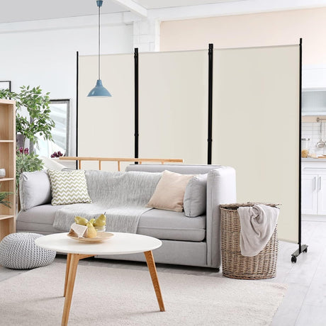 3-Panel Folding Room Divider, 180 CM Rolling Privacy Screen with Lockable Wheels, Portable Wall Divider and Separator, Freestanding Privacy Protection for Living Room, Bedroom, Office