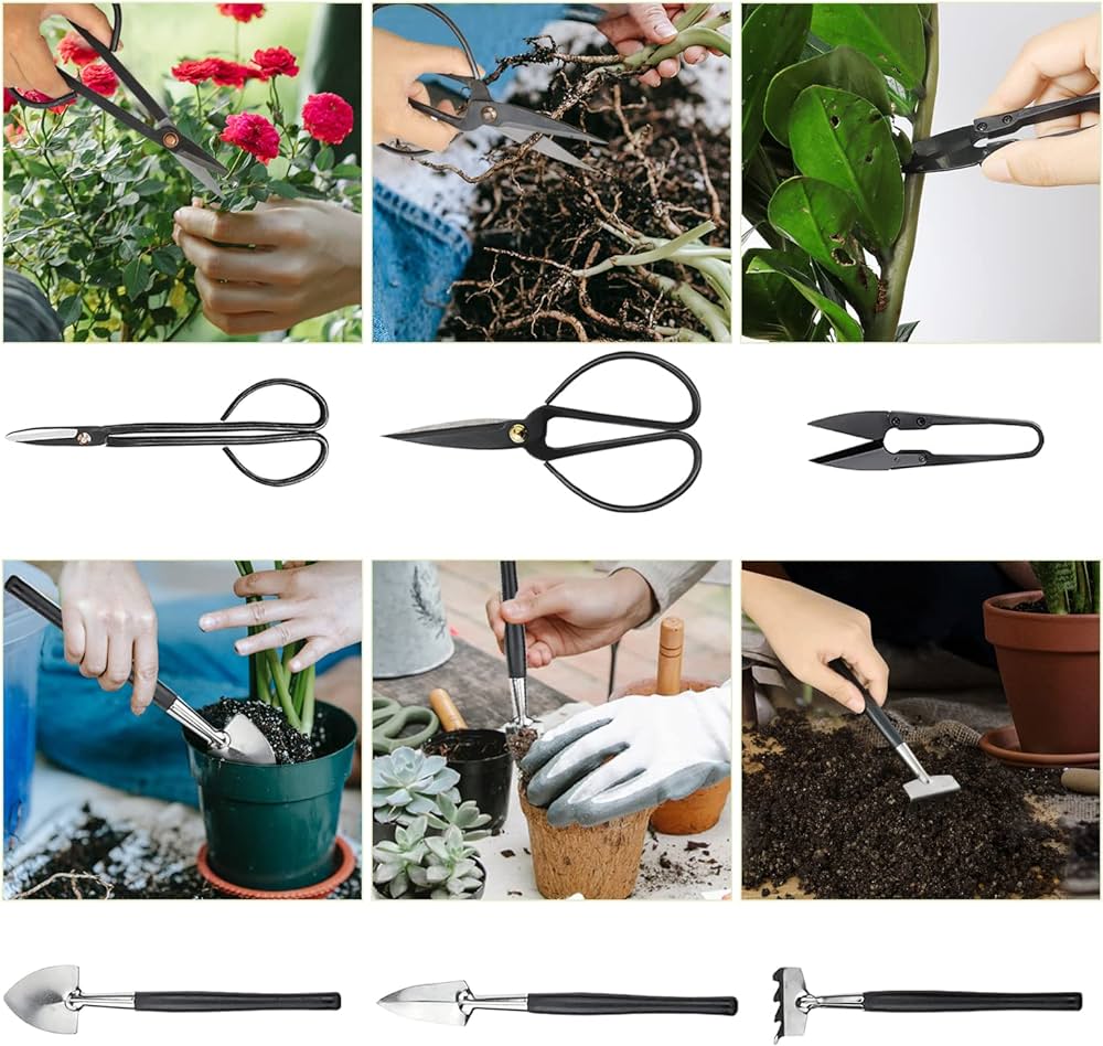 Garden Tools Set 25 pcs,Succulent Bonsai Tools Kit,Gardening Transplanting Tools Gifts Set for Women,Bonsai Tree Kit Include Pruning Shears,Carbon Steel Bonsai Scissors,Trimming Tools,Bonsai Wire