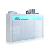 Modern 3 Doors Buffet Sideboard Cabinet High Gloss Cupboard w/ Free RGB LED WH