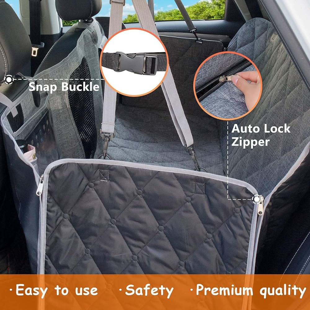 Dog Car Seat Cover 6in1 Car Hammock Waterproof for Backseat with Mesh Window Multiple Pockets in Trucks/SUVs Nonslip Rubber Washable Pet Seat Cover Protector for Small Medium Large Dogs Grey