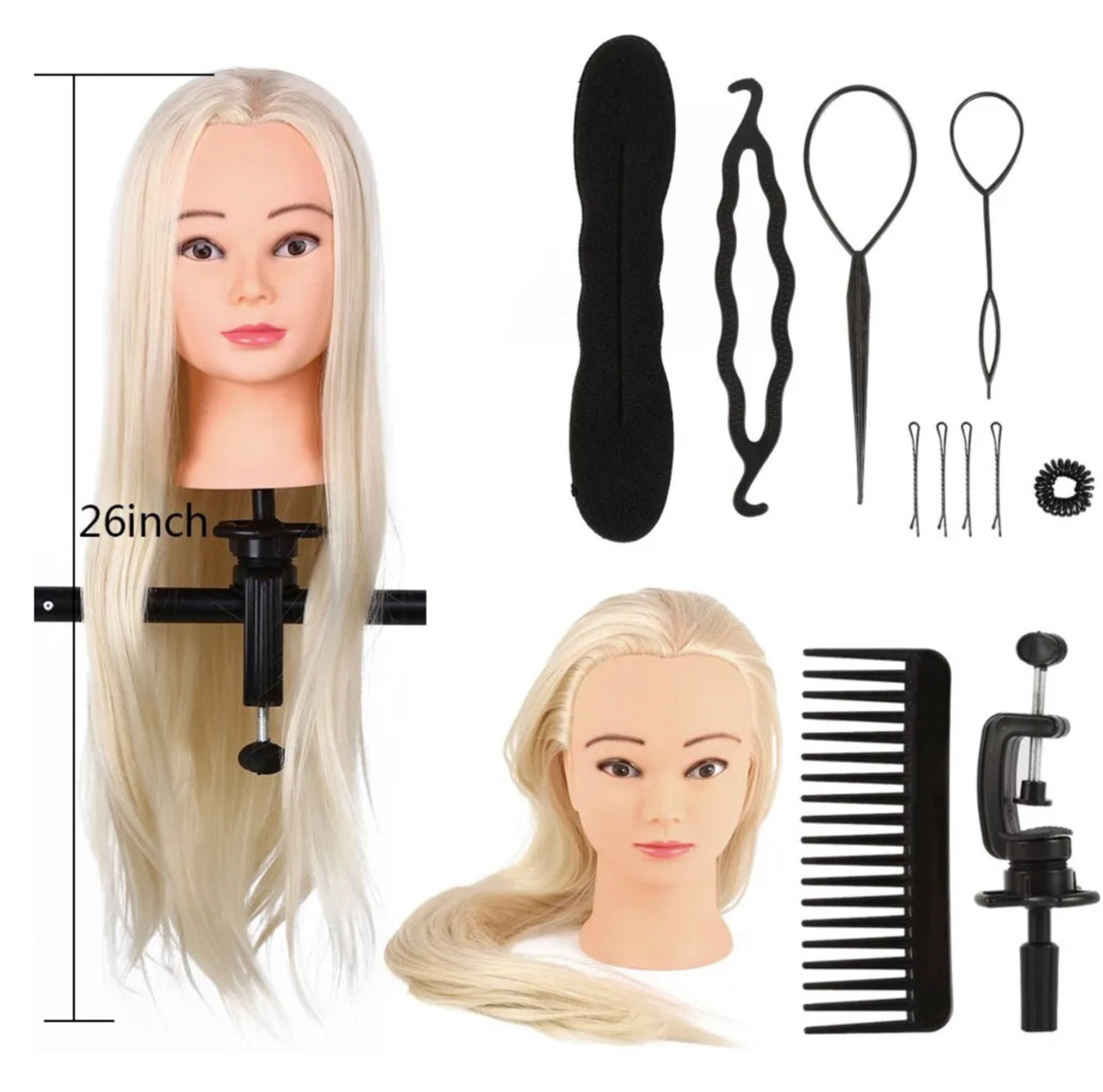 26" inch Hair Hairdressing Training Head With Clamp Hair Mannequin Practice Doll