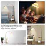 Gold Arc LED Floor Lamp Adjustable Corner Standing Reading Light Storage Shelves Living Room