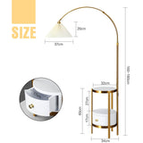 Gold Arc LED Floor Lamp Adjustable Corner Standing Reading Light Storage Shelves Living Room