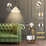 Gold Arc LED Floor Lamp Adjustable Corner Standing Reading Light Storage Shelves Living Room