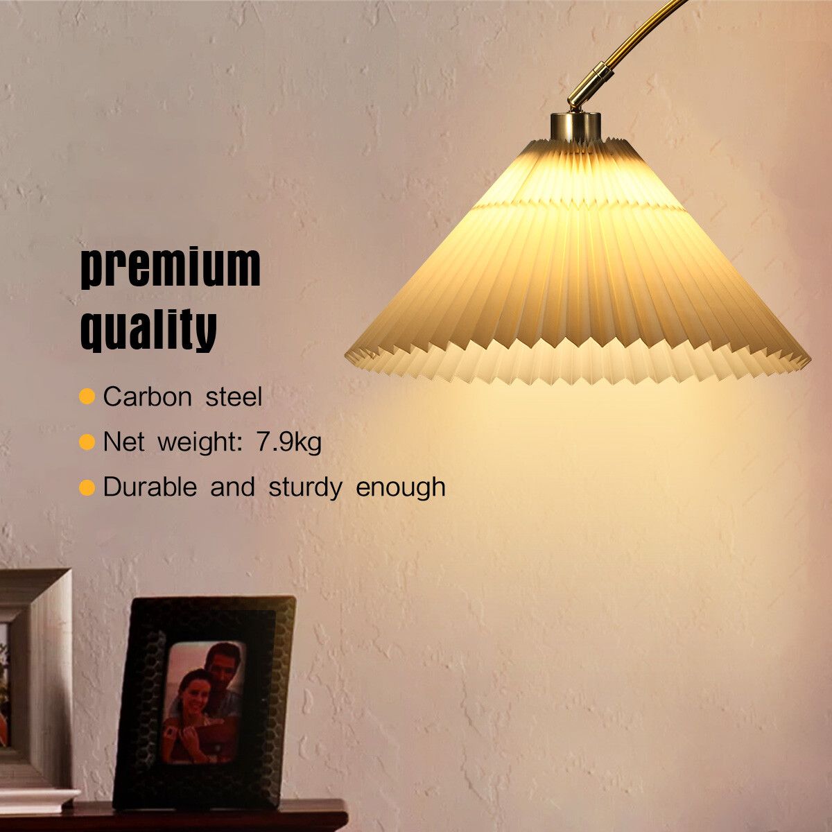 Gold Arc LED Floor Lamp Adjustable Corner Standing Reading Light Storage Shelves Living Room