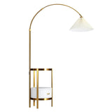 Gold Arc LED Floor Lamp Adjustable Corner Standing Reading Light Storage Shelves Living Room