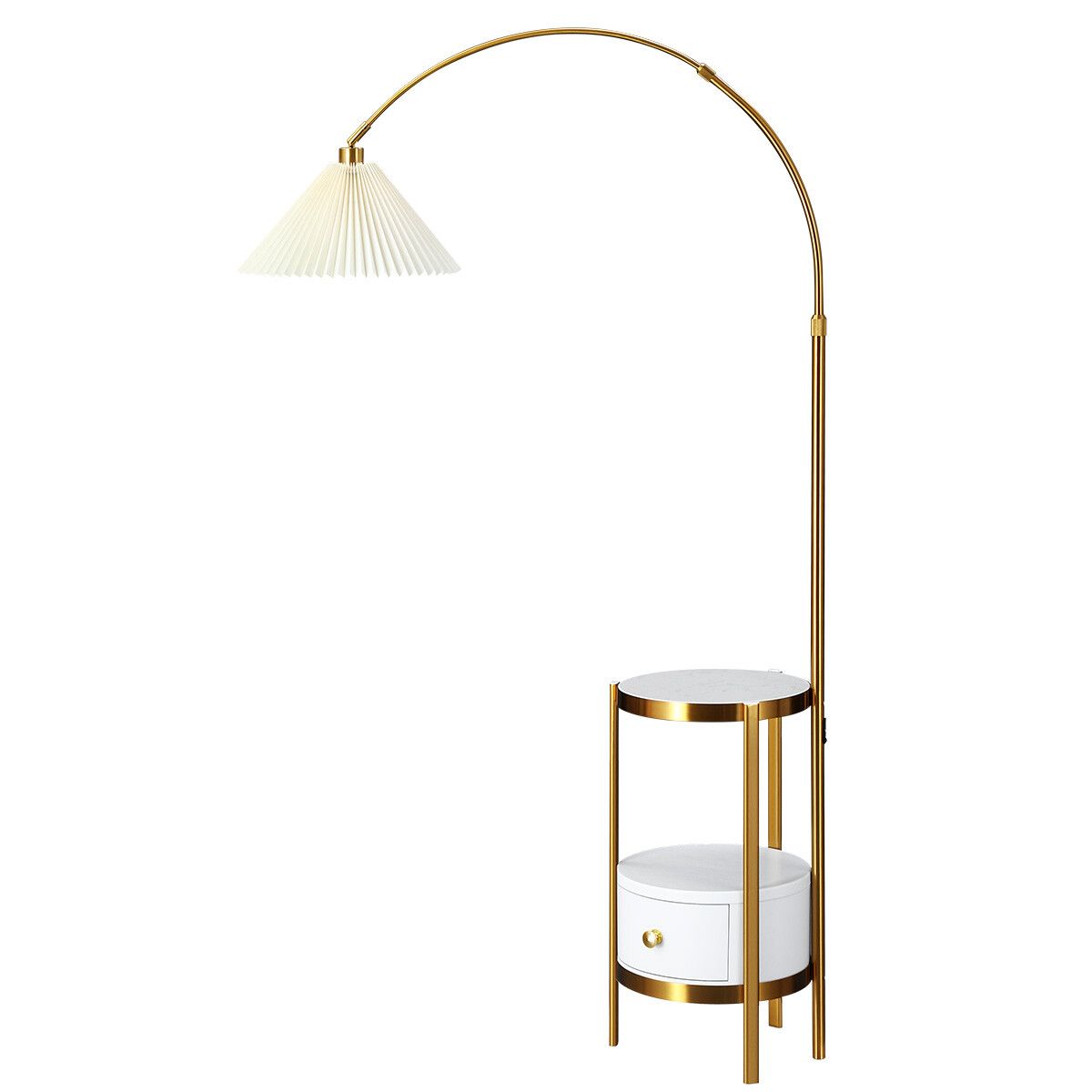 Gold Arc LED Floor Lamp Adjustable Corner Standing Reading Light Storage Shelves Living Room