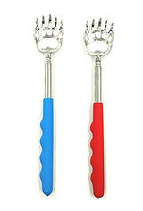 2 in 1 Telescopic Back Scratcher & Bottle Opener, (2-Pack) Portable Extendable Telescoping Bear Claws Metal Back Scratchers & Bottle Opener with Non-slip Rubber Handles (Red+Blue)