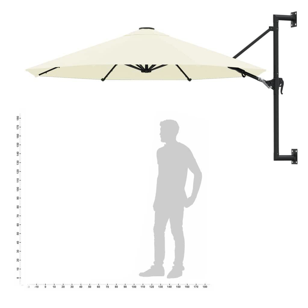 Wall-Mounted Parasol with Metal Pole Outdoor Umbrella Garden Patio Backyard Porch Terrace Balcony Sunshade Canopy 300 cm Sand