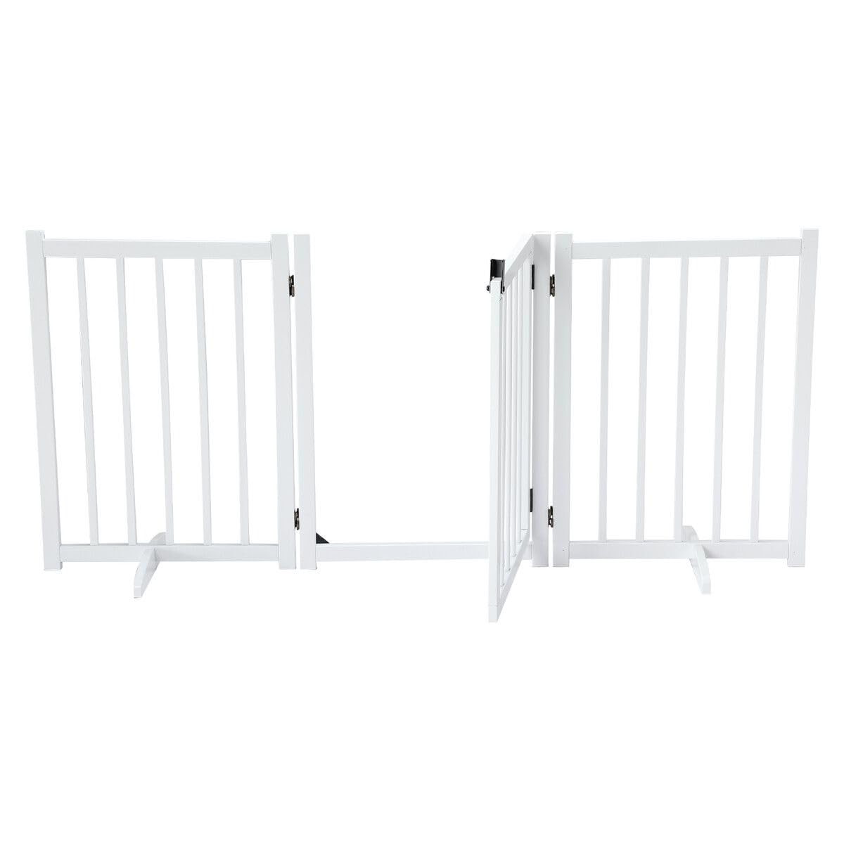 Freestanding Dog Gates with Walk Over Door,Pet Dog Gate Wooden,Foldable Dog Fence Pet Gate Puppy Safety Guard,Indoor Pet Playpen Cat Barrier Protection Net Stair Partition,White with 3 Panels