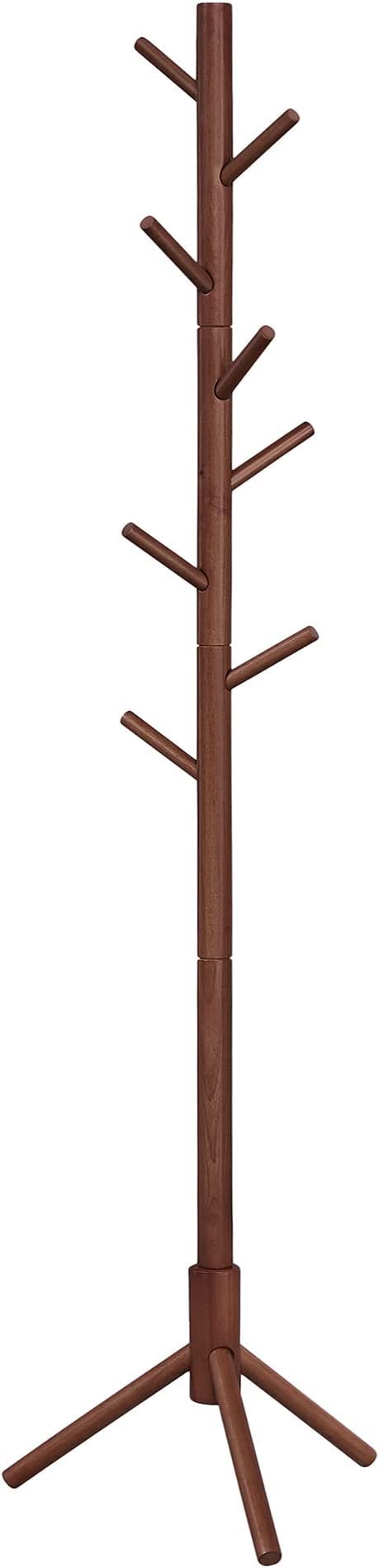 Wooden Coat Rack Tree with 8 Hooks, 3 Adjustable Sizes Free Standing, Solid Wood, Super Easy Assembly Hallway, Entryway Coat Hanger Stand for Clothes Suits (Brown)