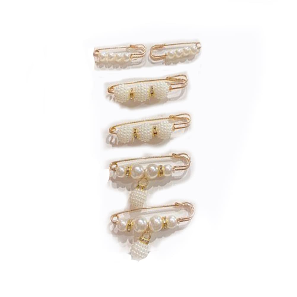 Pearl Brooch Pins for Women, Pearl Sweater Shawl Clip Waist Pins for Dress Pants Cardigan Safety Pin Shirt Dress Pins White Pearl Brooches for Women 6pcs