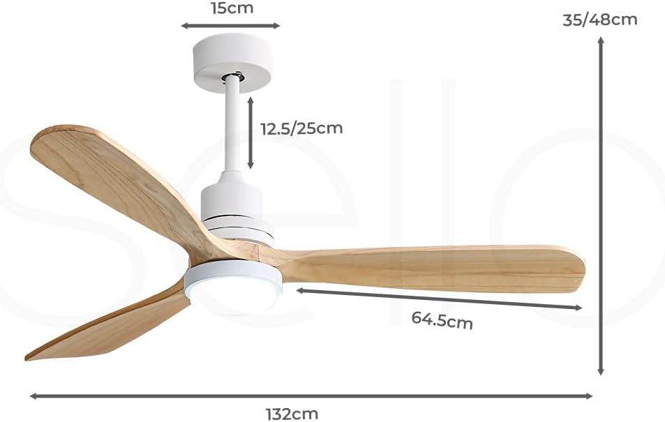 Ceiling Fan 52'' DC Motor with Light LED Remote Control 5 Speed Walnut Wood Blades Reversible for Summer Winter Black