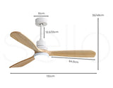 Ceiling Fan 52'' DC Motor with Light LED Remote Control 5 Speed Walnut Wood Blades Reversible for Summer Winter Black