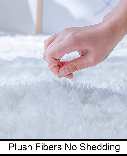 Super Soft Indoor Modern Shag Area Silky Smooth Rugs Fluffy Anti-Skid Shaggy Area Rug Dining Living Room Carpet Comfy Bedroom Floor 5.3' x 7.3', White