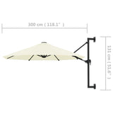 Wall-Mounted Parasol with Metal Pole Outdoor Umbrella Garden Patio Backyard Porch Terrace Balcony Sunshade Canopy 300 cm Sand