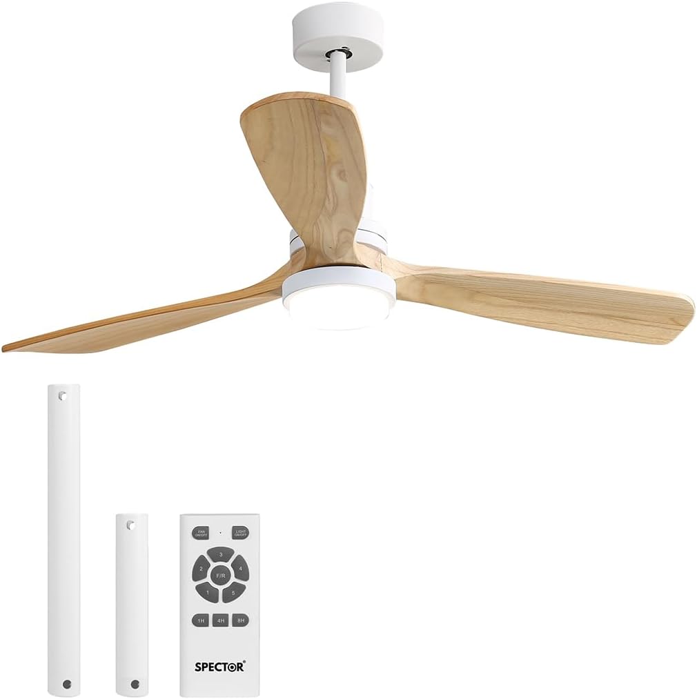 Ceiling Fan 52'' DC Motor with Light LED Remote Control 5 Speed Walnut Wood Blades Reversible for Summer Winter Black