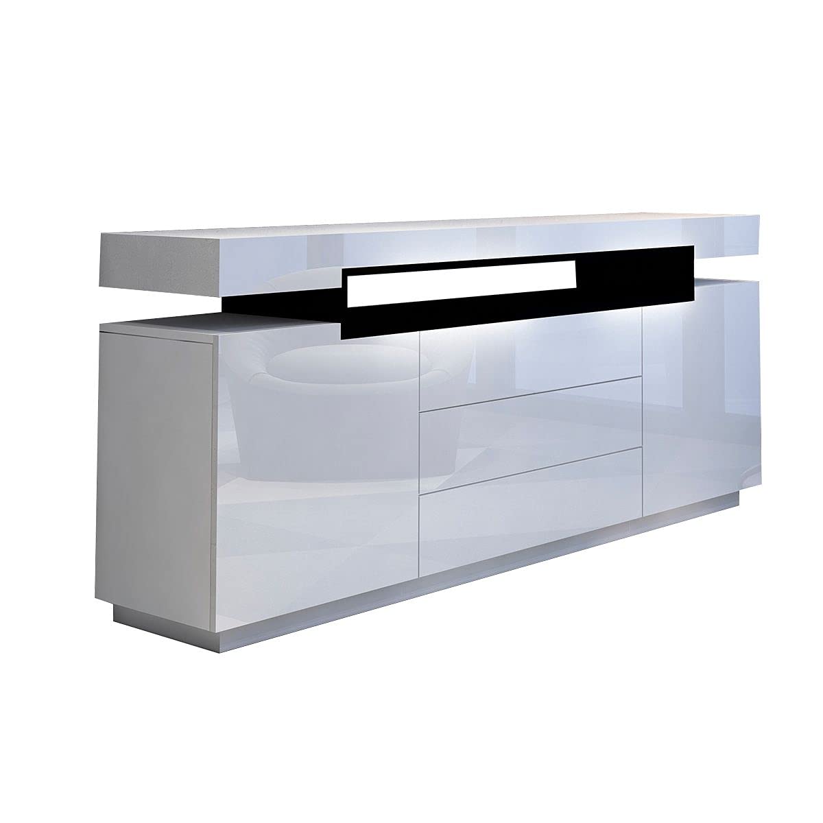 Buffet Sideboard Cabinet Storage High Gloss Front with 2 Doors & 3 Drawers Bedroom Living Room Furniture White 160CM