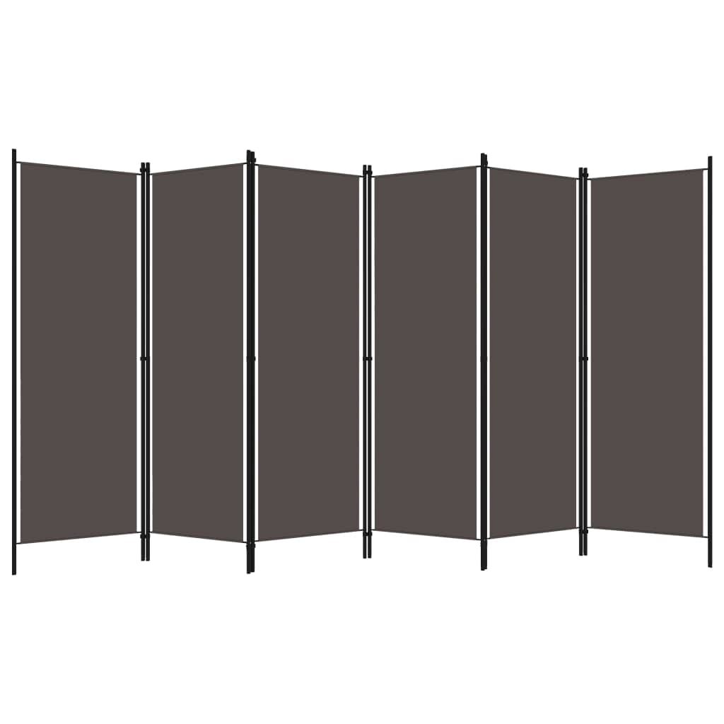 Freestanding 6-Panel Room Divider in Anthracite - Industrial, Modern Style Fabric Screen with Powder-Coated Iron Frame - 300x180 cm