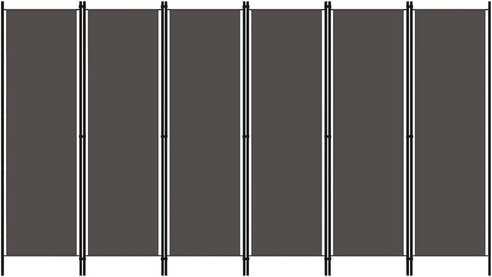 Freestanding 6-Panel Room Divider in Anthracite - Industrial, Modern Style Fabric Screen with Powder-Coated Iron Frame - 300x180 cm