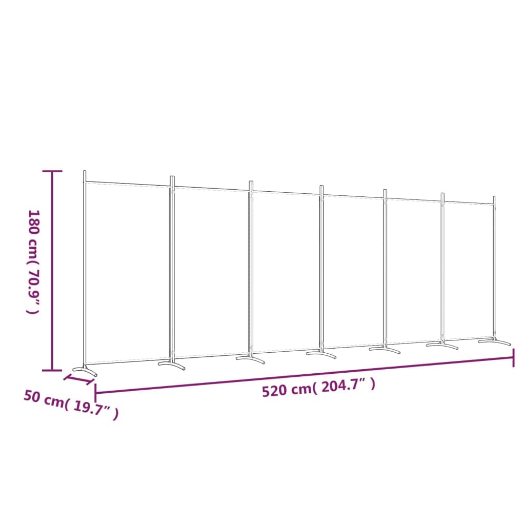 6-Panel Room Divider Living Room Bedroom Partition Privacy Protection Screen Room Separator Folding Dressing Wall Brown Fabric