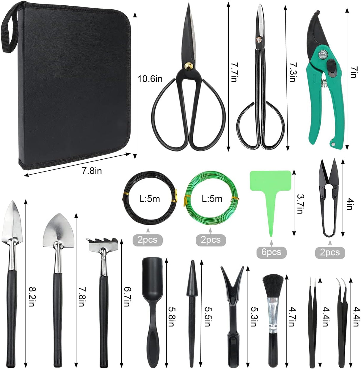 Garden Tools Set 25 pcs,Succulent Bonsai Tools Kit,Gardening Transplanting Tools Gifts Set for Women,Bonsai Tree Kit Include Pruning Shears,Carbon Steel Bonsai Scissors,Trimming Tools,Bonsai Wire