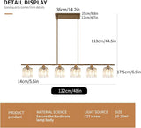 6 Lights Pendant Light 48" Crystal Chandeliers Brass Adjustable Modern Chandelier Linear Ceiling Pendant Lights for Kitchen Island Dining Room, E27 Bulb