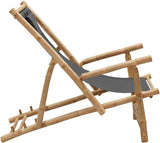 Deck Chair - Adjustable and Foldable Bamboo Garden Chair with Canvas Fabric, Dark Grey, Ideal for Patio/Garden/Terrace