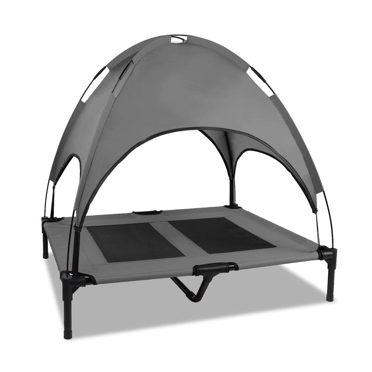 Outdoor Dog Bed with Canopy, Outside Portable Cooling Raised Pet Cot for Dogs and Cats, Grey Large