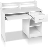 Office Computer Desk Wooden Home PC Gaming Study Table with Book Display Shelf White