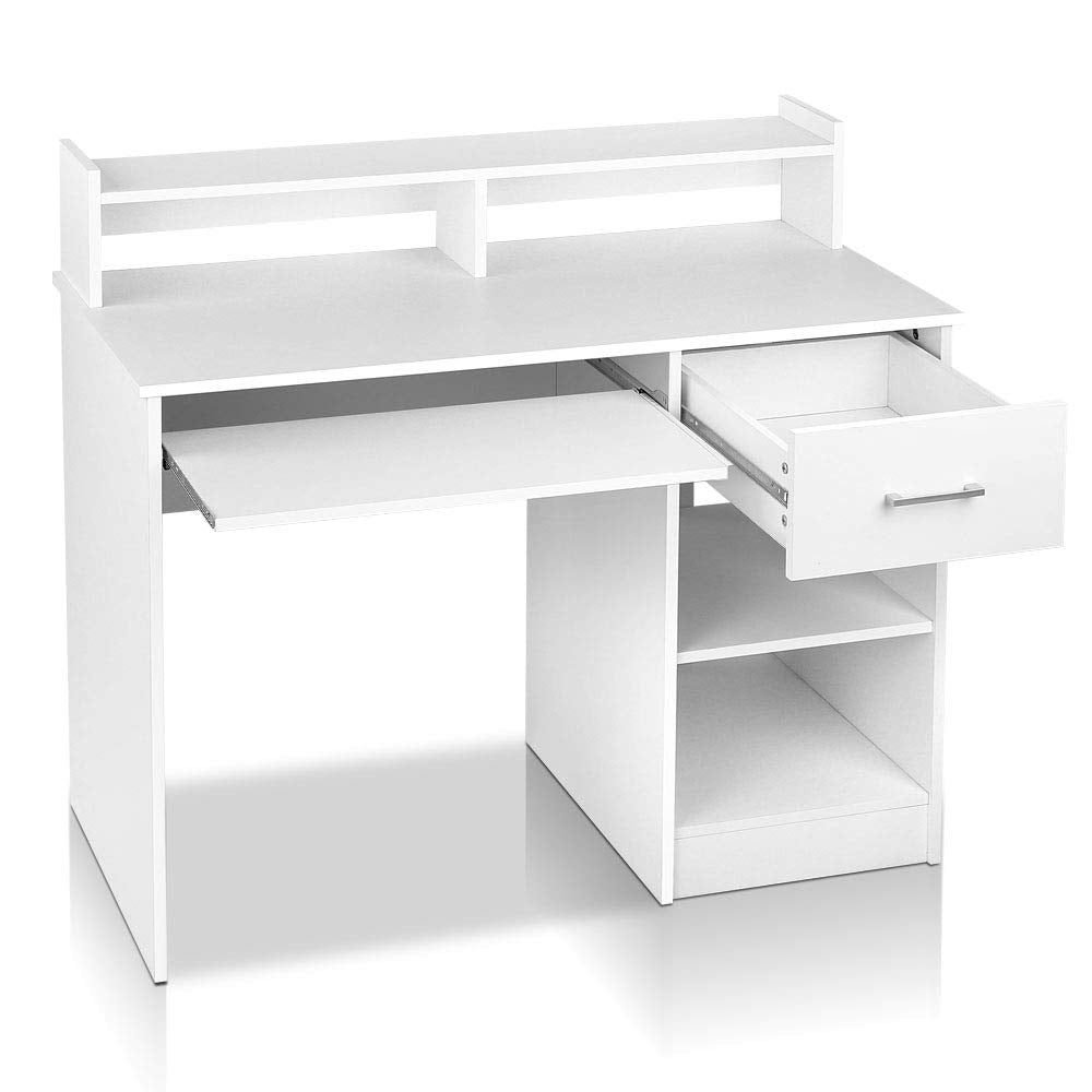 Office Computer Desk Wooden Home PC Gaming Study Table with Book Display Shelf White